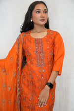 Embroidered Kurta Set (Orange & Hot Pink)