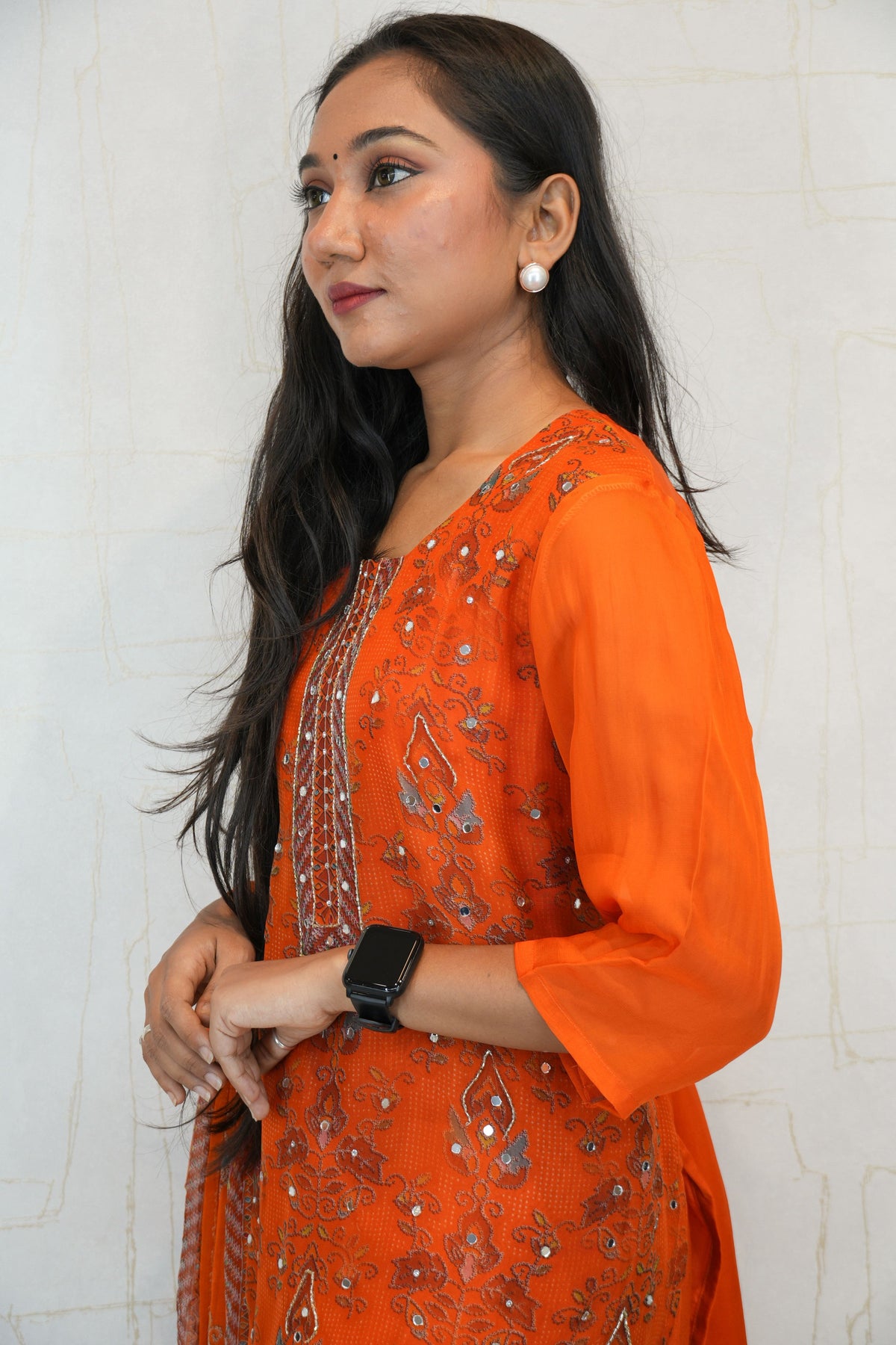 Embroidered Kurta Set (Orange & Hot Pink)