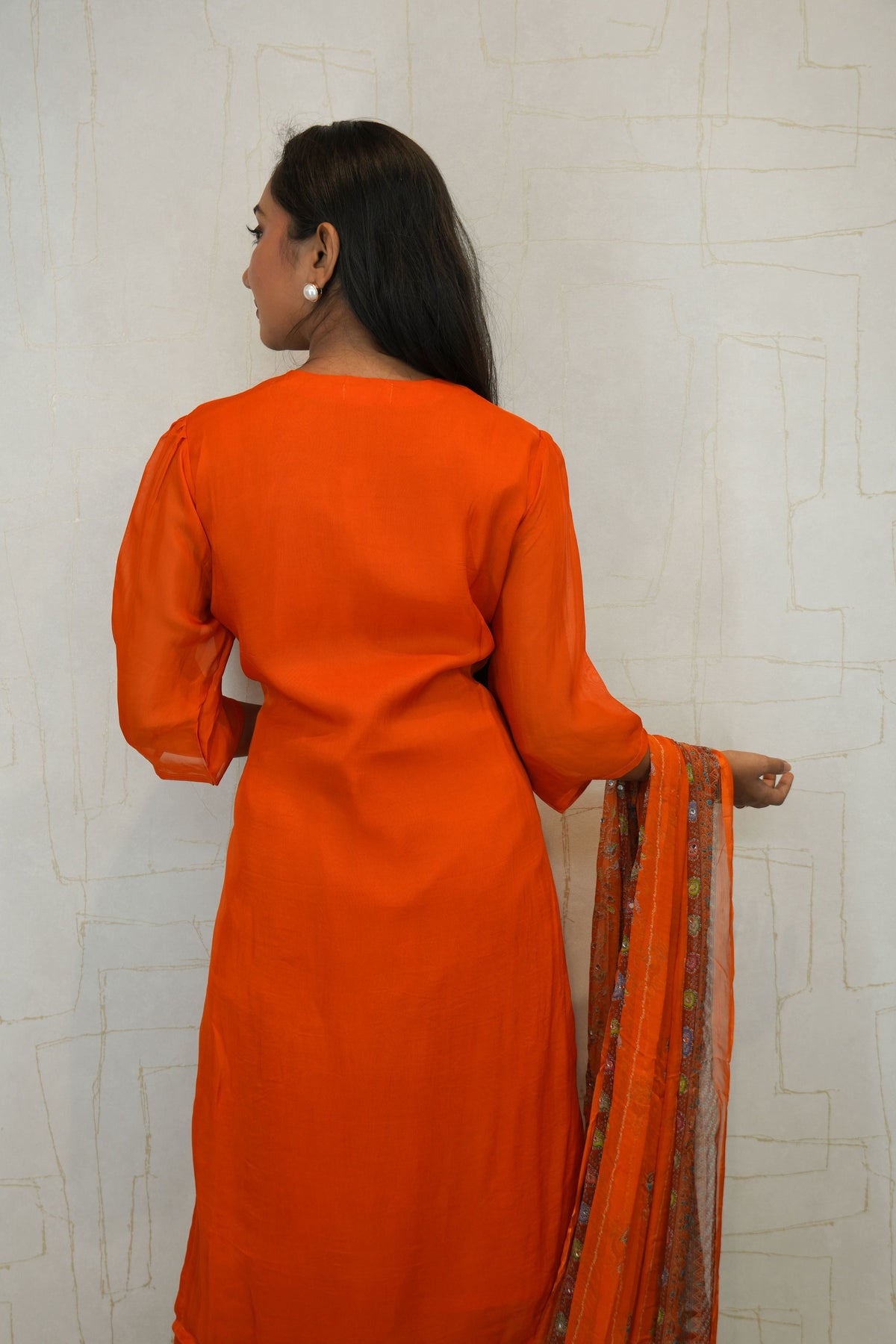 Embroidered Kurta Set (Orange & Hot Pink)
