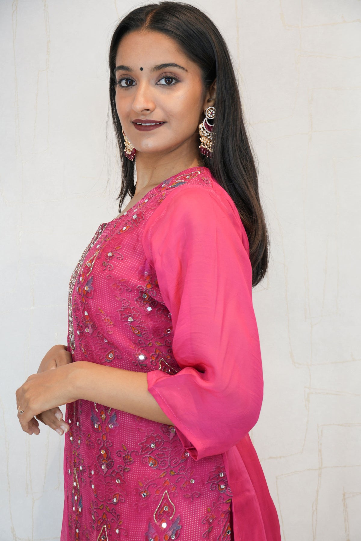 Embroidered Kurta Set (Orange & Hot Pink)