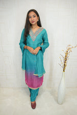 Handcrafted Embroidered Kurta Set (Orange & Pink)