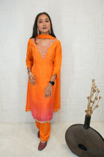 Handcrafted Embroidered Kurta Set (Orange & Pink)