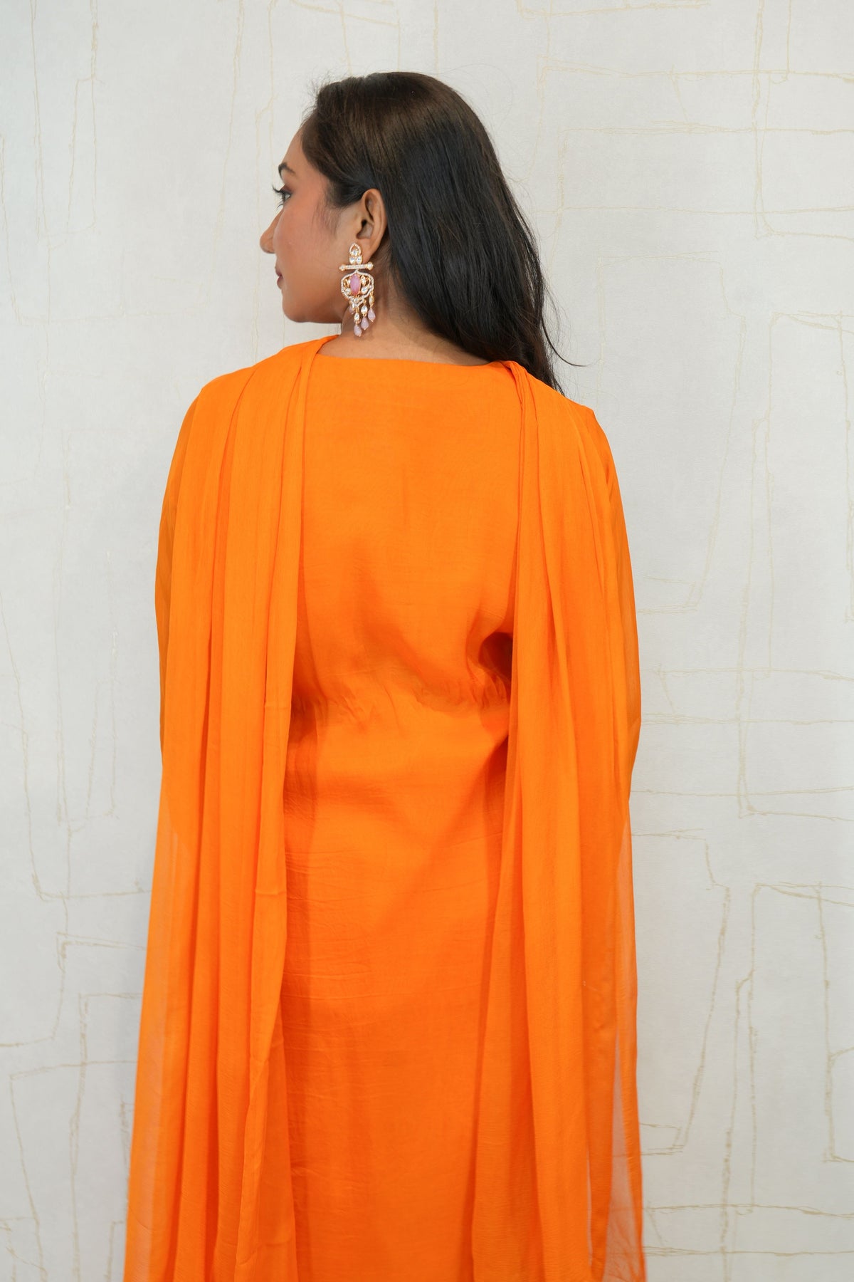 Handcrafted Embroidered Kurta Set (Orange & Pink)