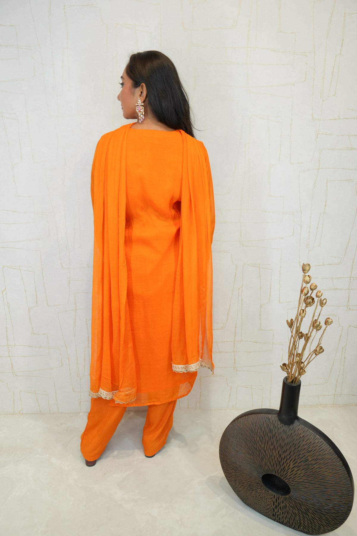 Handcrafted Embroidered Kurta Set (Orange & Pink)