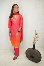 Handcrafted Embroidered Kurta Set (Orange & Pink)