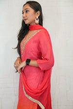 Handcrafted Embroidered Kurta Set (Orange & Pink)