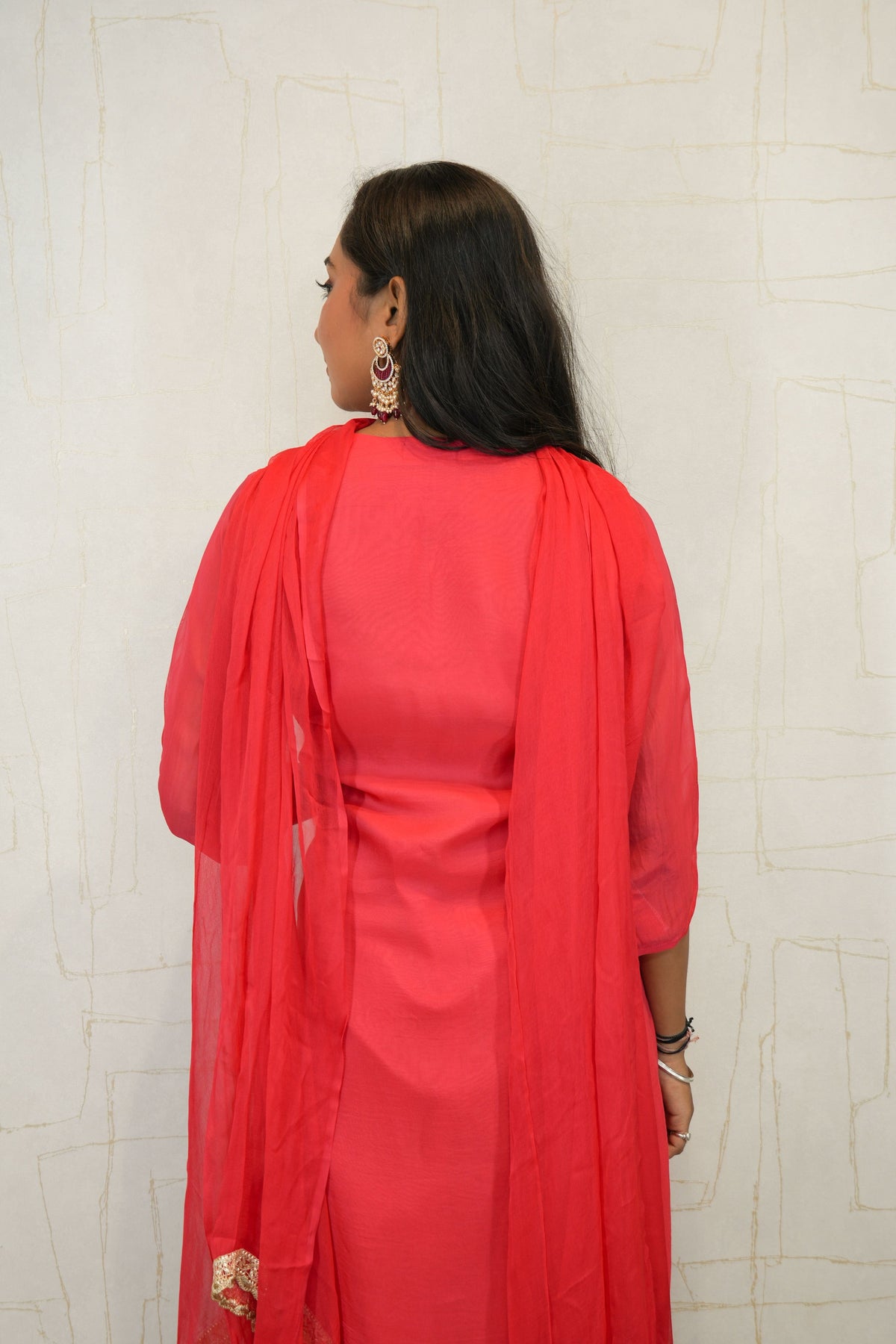 Handcrafted Embroidered Kurta Set (Orange & Pink)