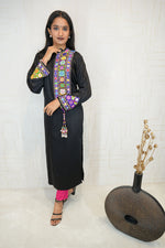 Handmade Kutchhi Embroidered Black Kurti