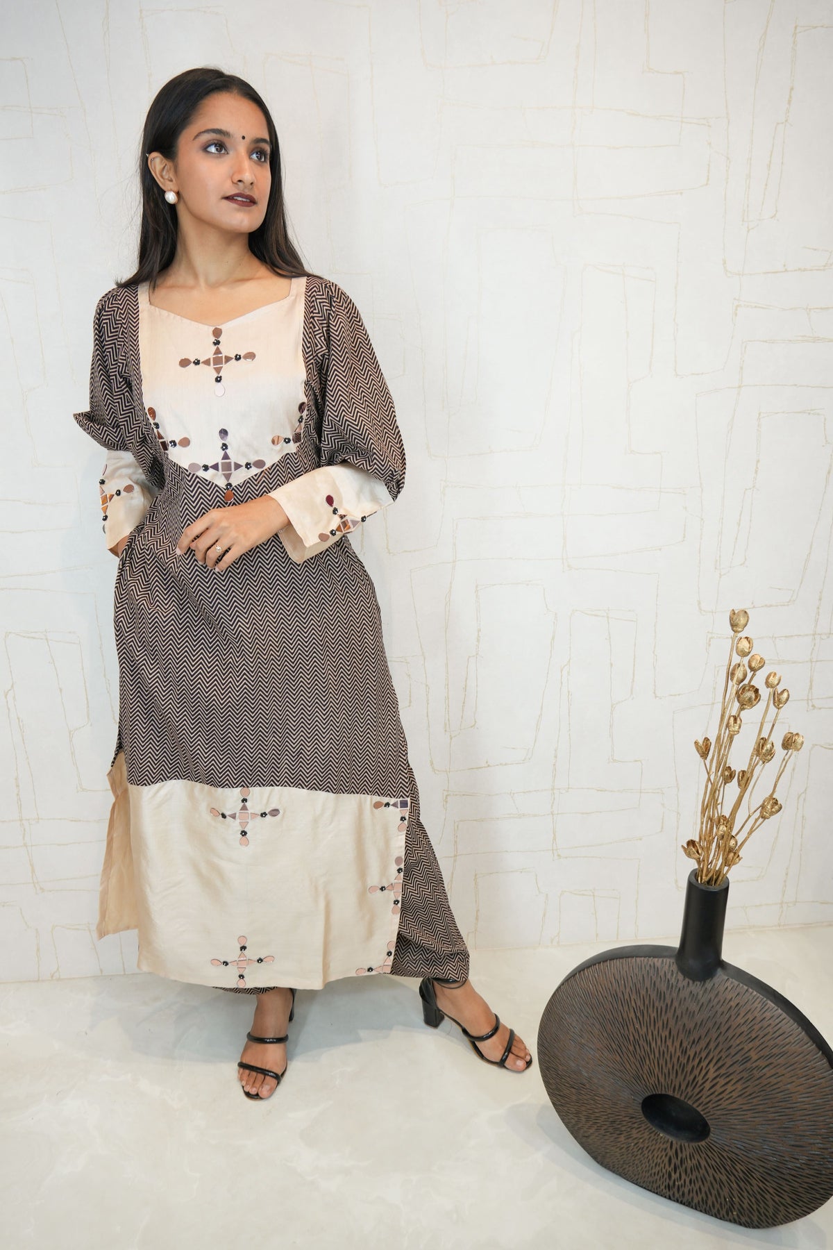 Handcrafted Mirror Work Kurti with Plazzo Set