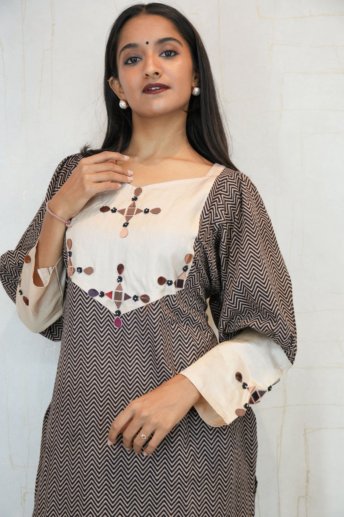 Handcrafted Mirror Work Kurti with Plazzo Set