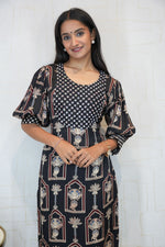 Women Self Design Modal Ethnic Dress(Black)