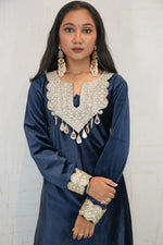 Deep Navy Blue Embroidered Kurta Set