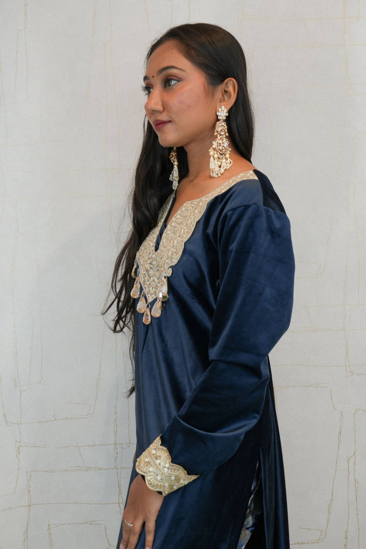 Deep Navy Blue Embroidered Kurta Set