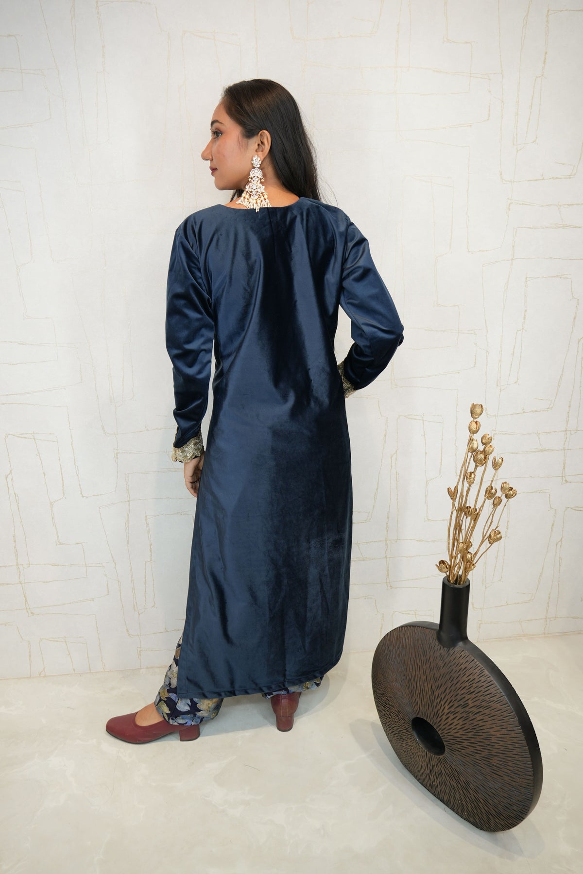Deep Navy Blue Embroidered Kurta Set
