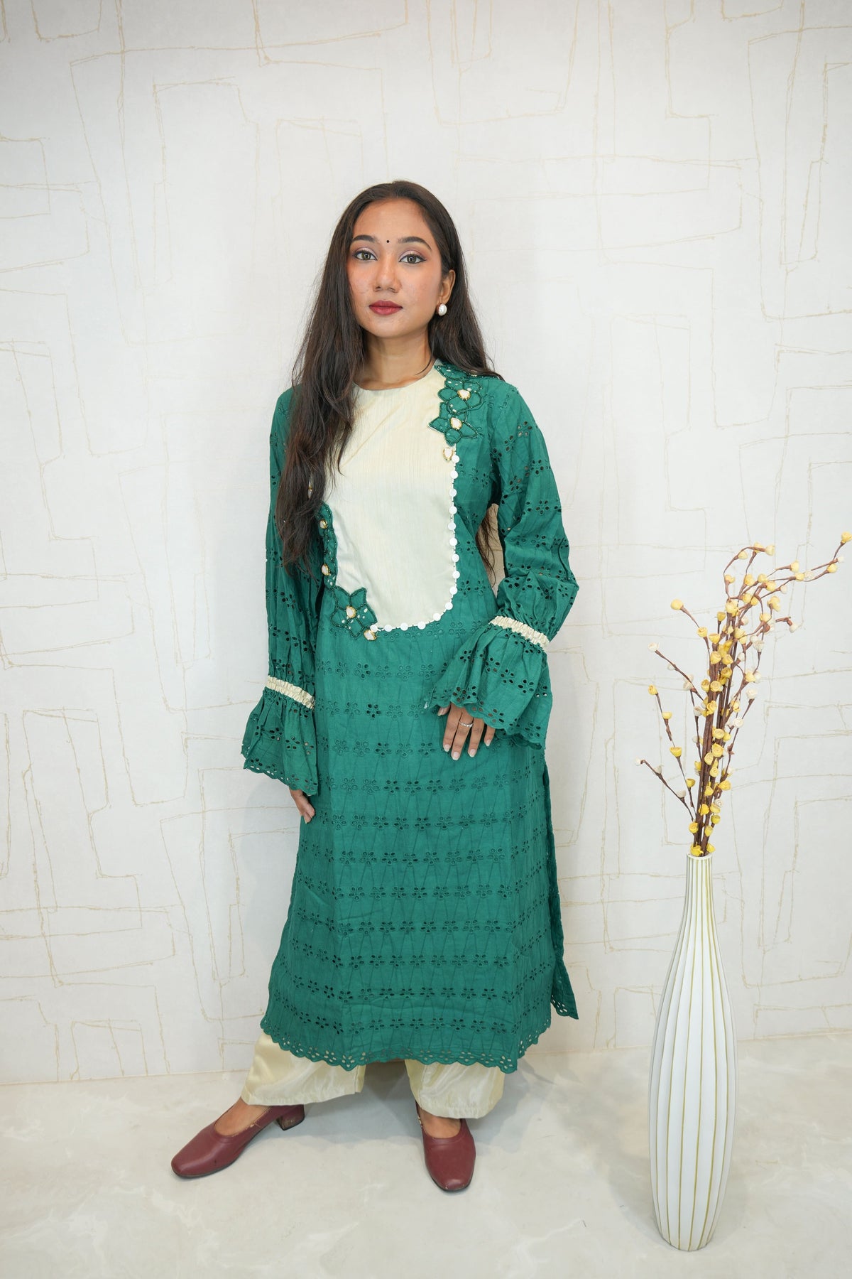 Emerald Green Embroidered Kurti