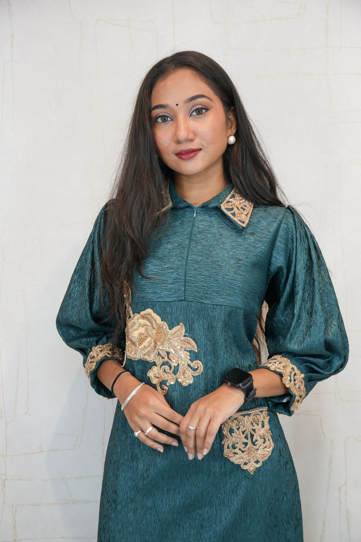 Deep Teal Green Embroidered Ready Dress