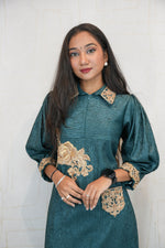 Deep Teal Green Embroidered Ready Dress