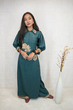 Deep Teal Green Embroidered Ready Dress