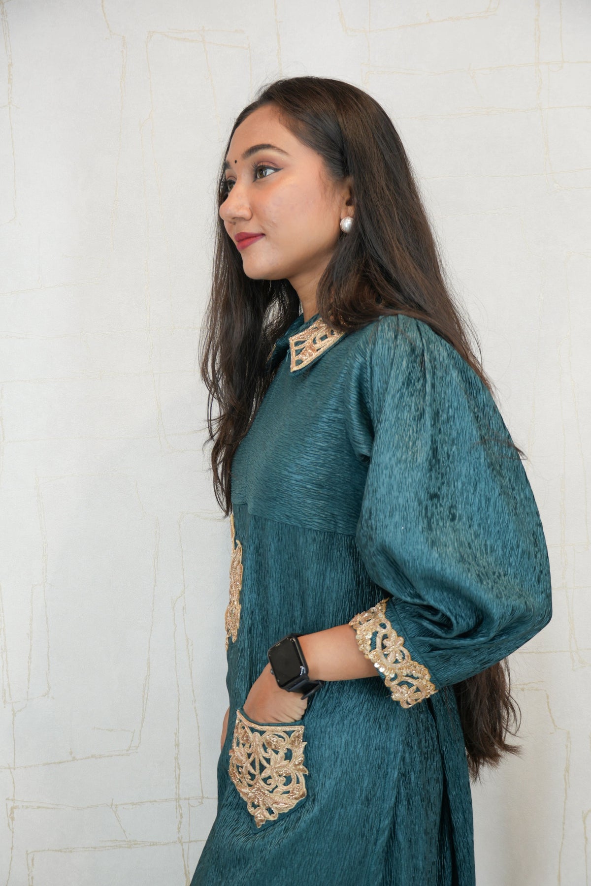 Deep Teal Green Embroidered Ready Dress