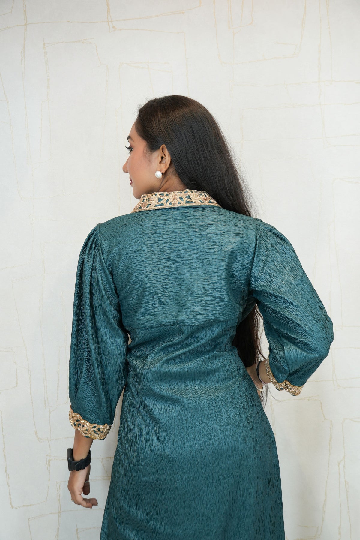 Deep Teal Green Embroidered Ready Dress