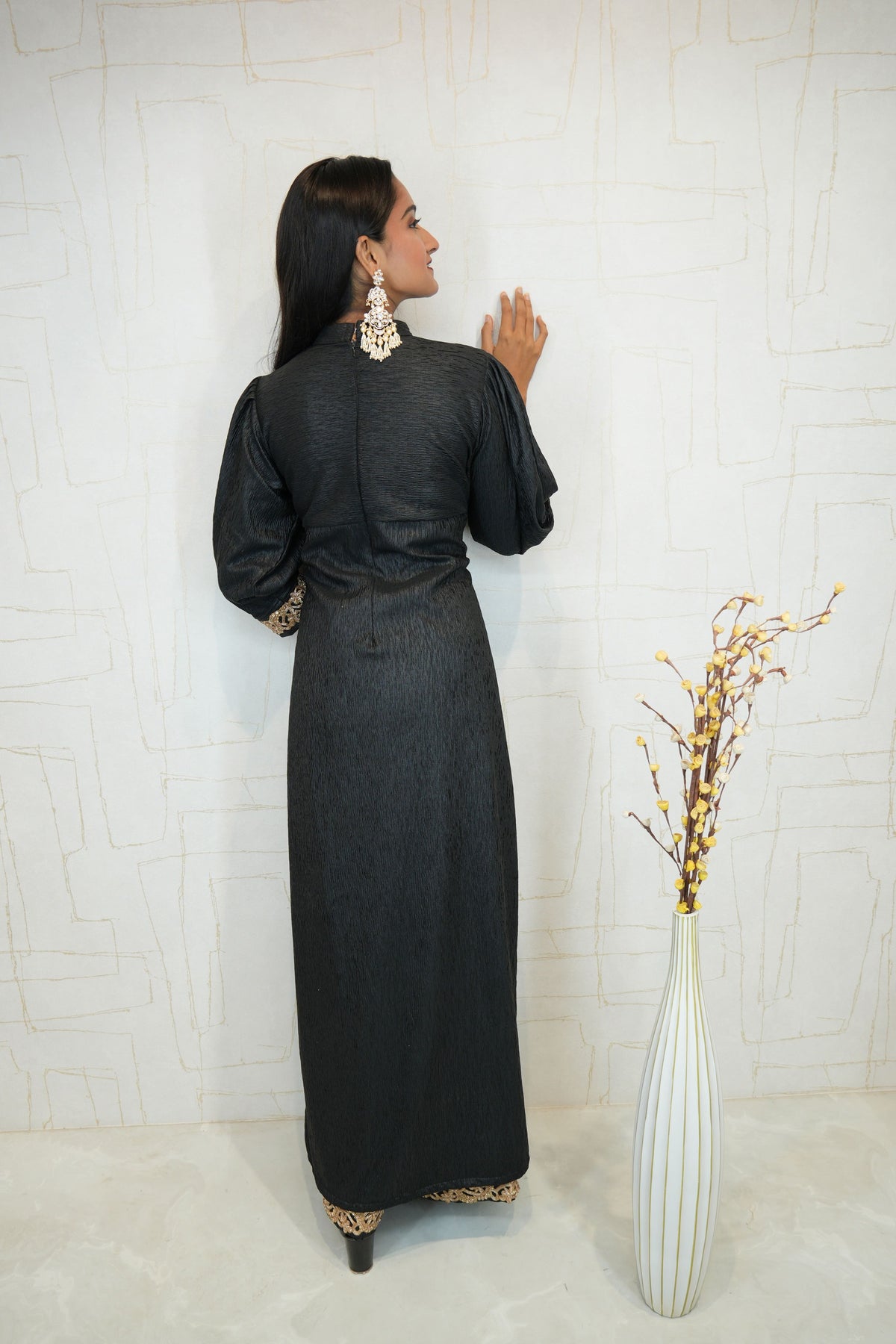 Embroidered Ready Dress (Black)