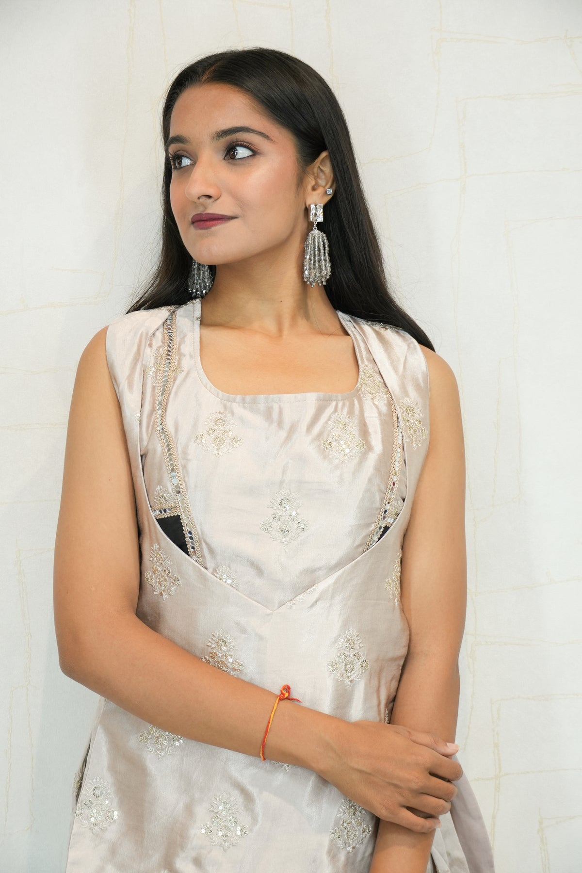 Embroidered Top with Short Kurta and Palazzo Set