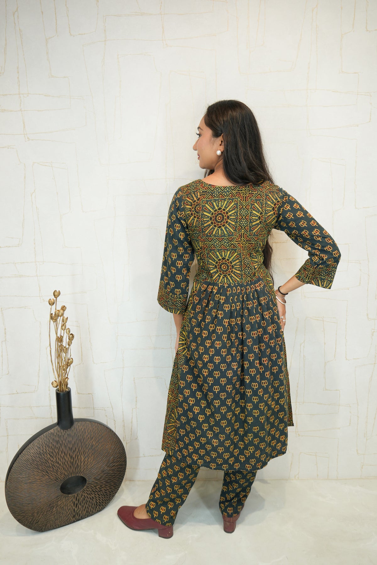 Black Ajrakh Printed Cotton Kurta Set