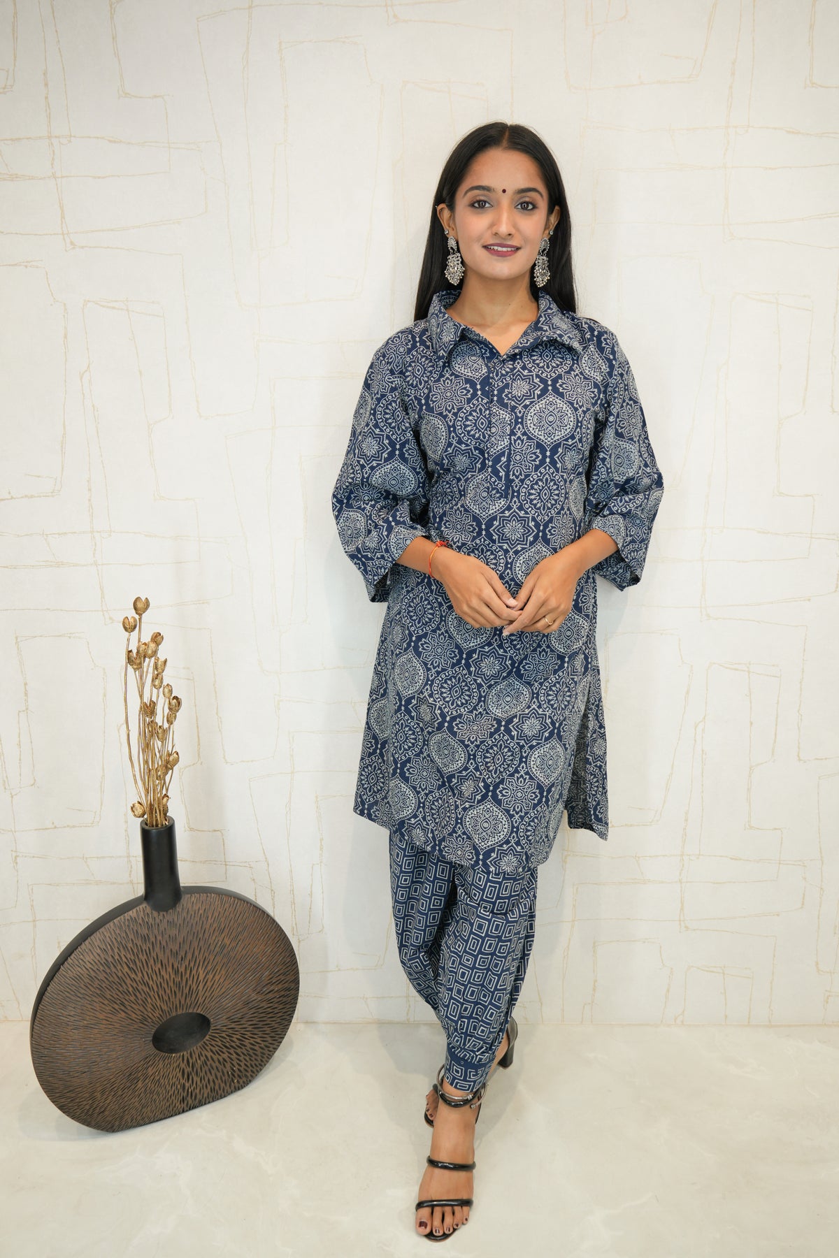 Blue Printed Cotton Kurta Set