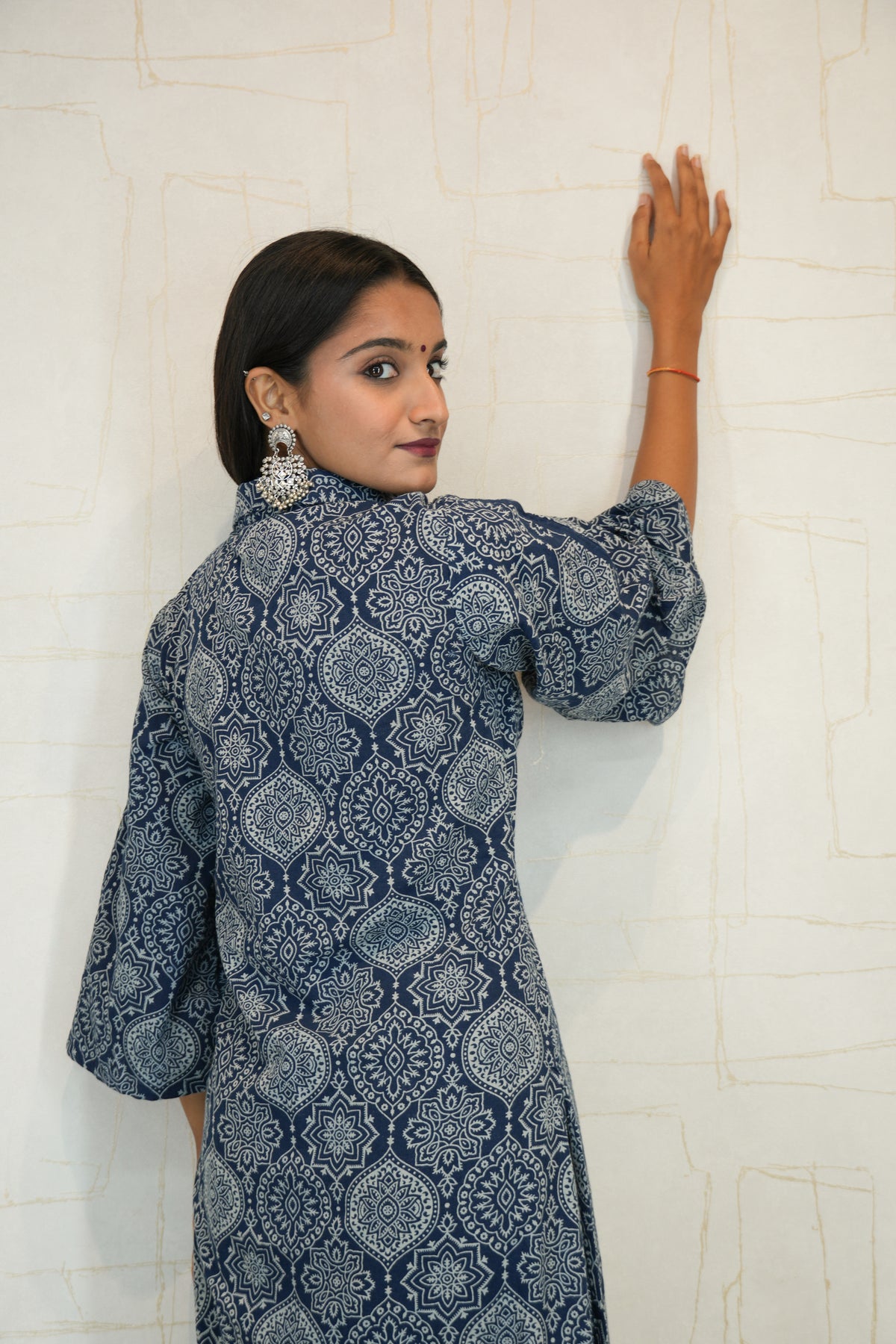 Blue Printed Cotton Kurta Set