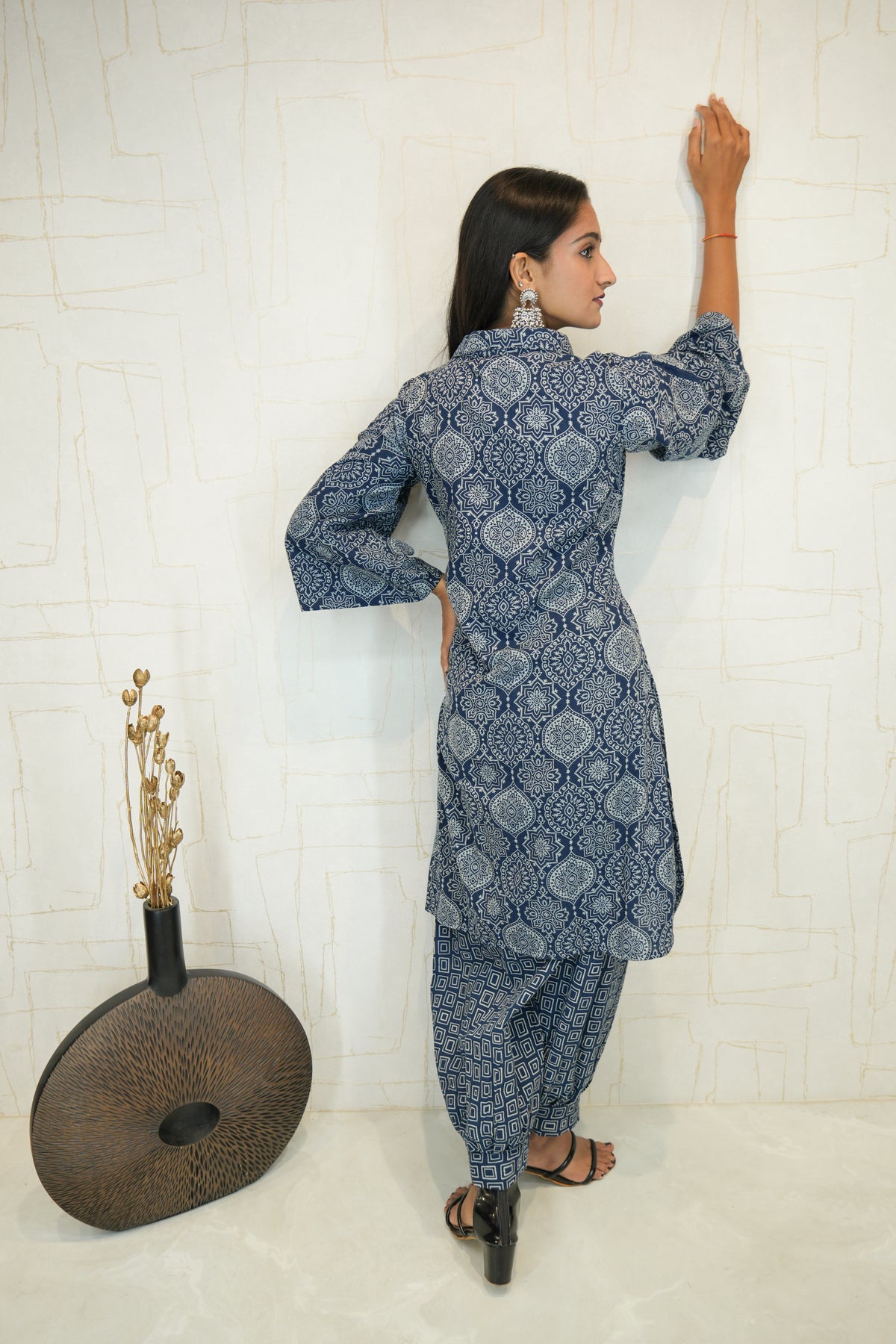 Blue Printed Cotton Kurta Set