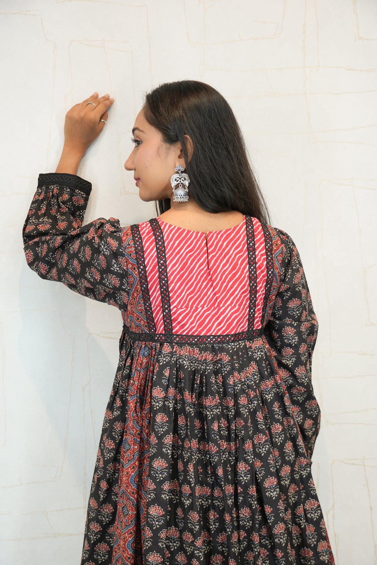 Black Floral Printed Anarkali Kurti