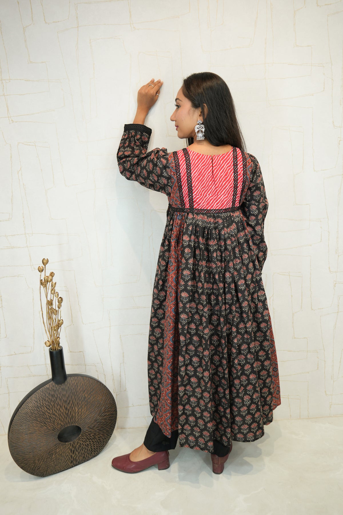 Black Floral Printed Anarkali Kurti