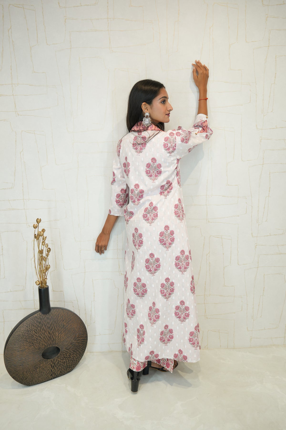 Pink Floral Co-ord Set with Long Shrug