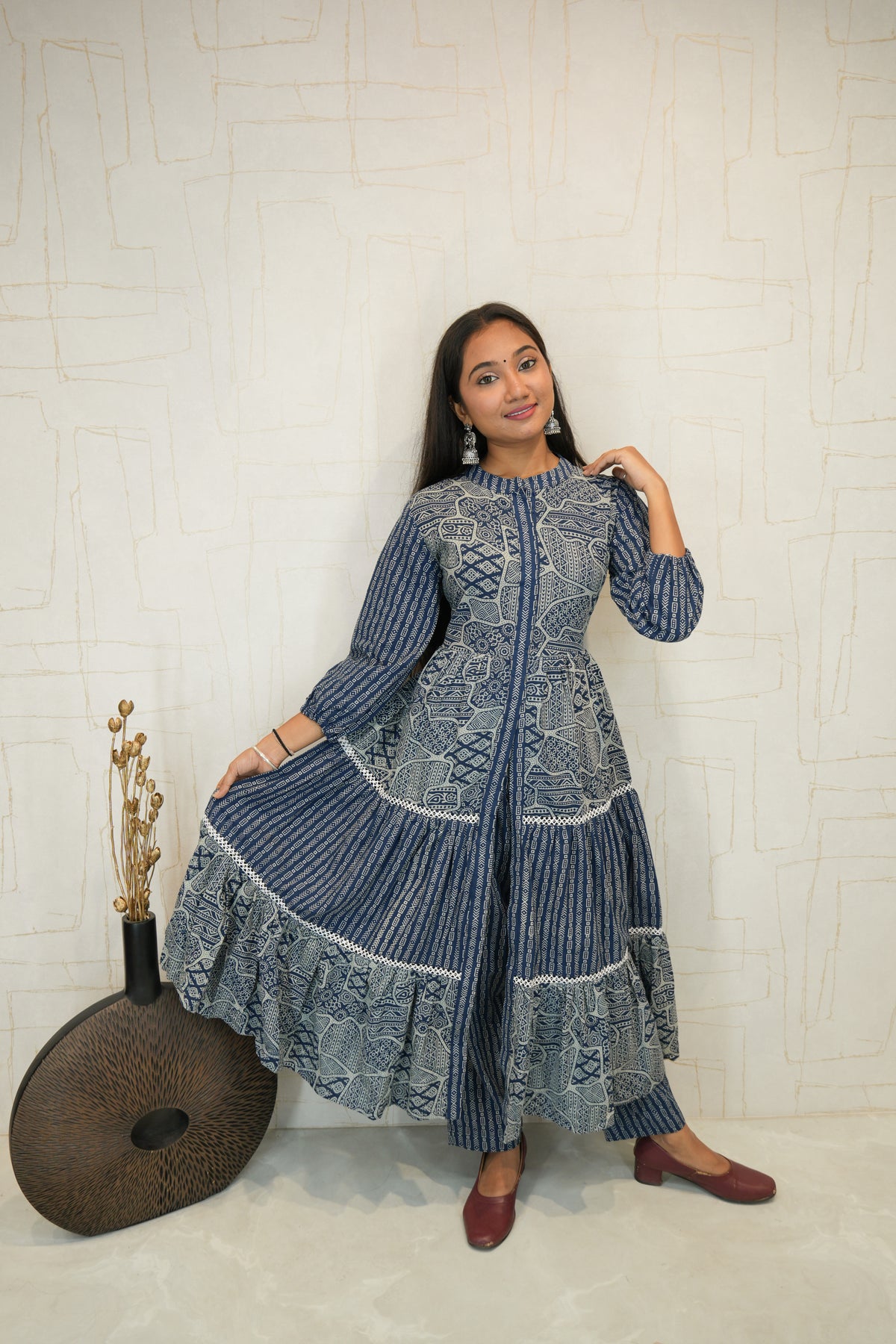 Blue Printed Ankle-Length Kurta for Women