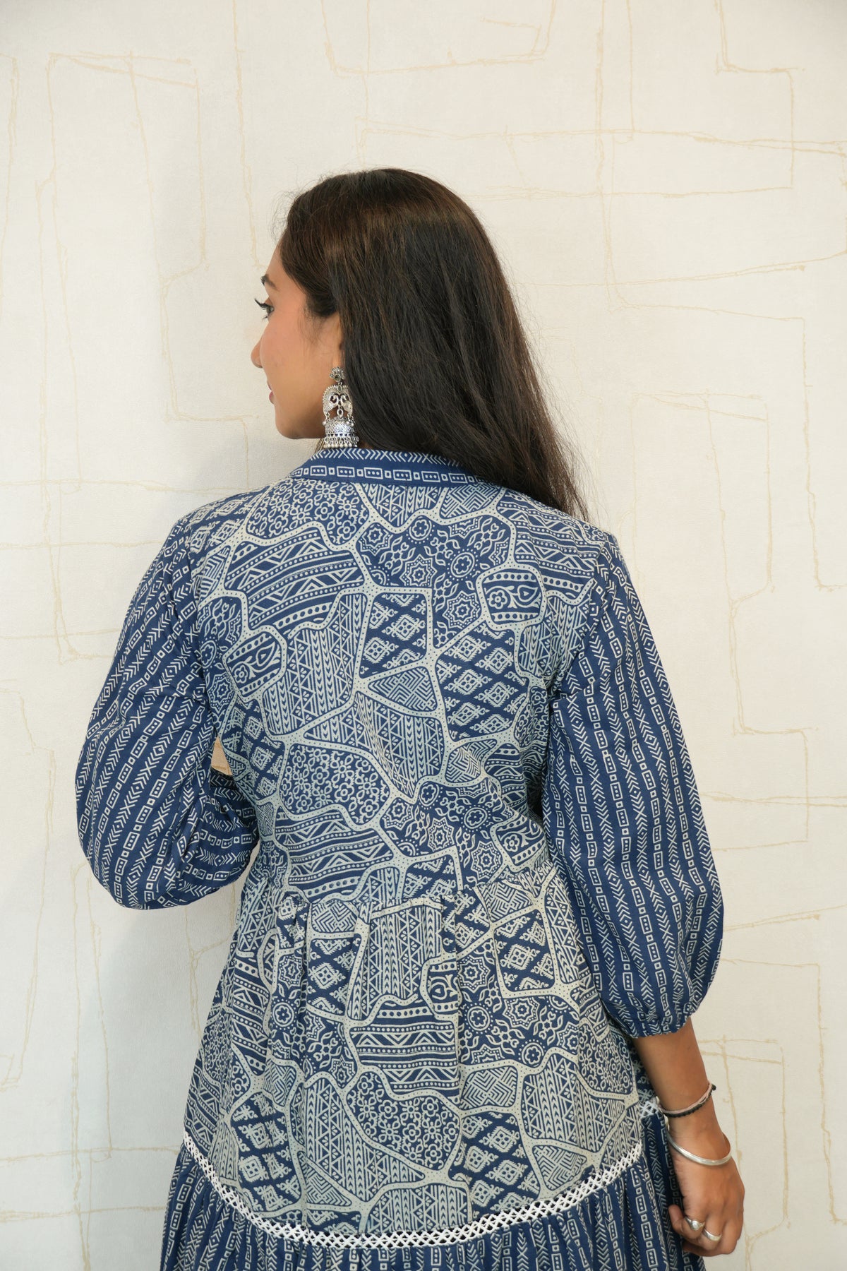 Blue Printed Ankle-Length Kurta for Women