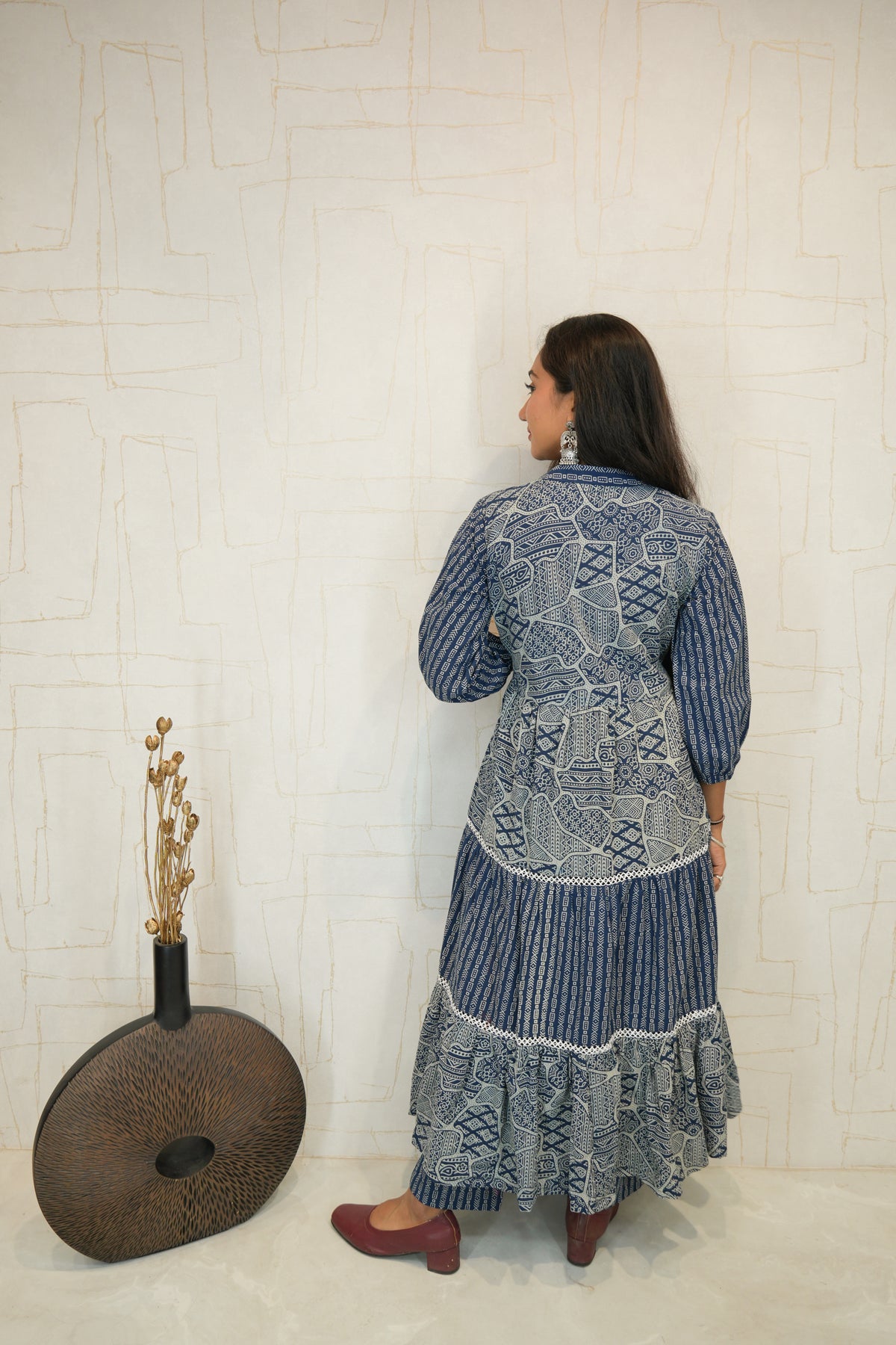 Blue Printed Ankle-Length Kurta for Women
