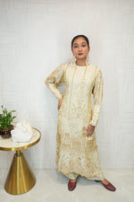 Women Embroidered Cotton Silk Ethnic Dress(Beige, Gold)