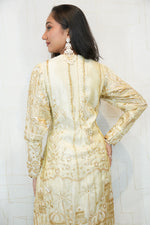 Women Embroidered Cotton Silk Ethnic Dress(Beige, Gold)