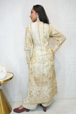 Women Embroidered Cotton Silk Ethnic Dress(Beige, Gold)