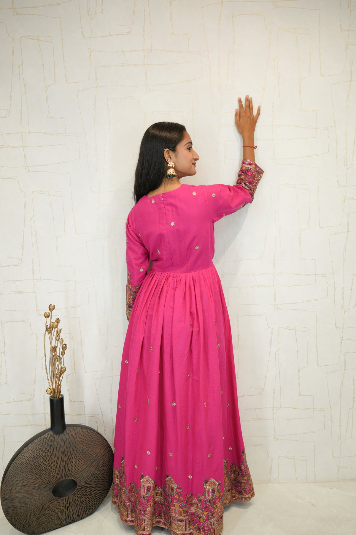 Pink Anarkali Kurta with Teal Dupatta & Pant