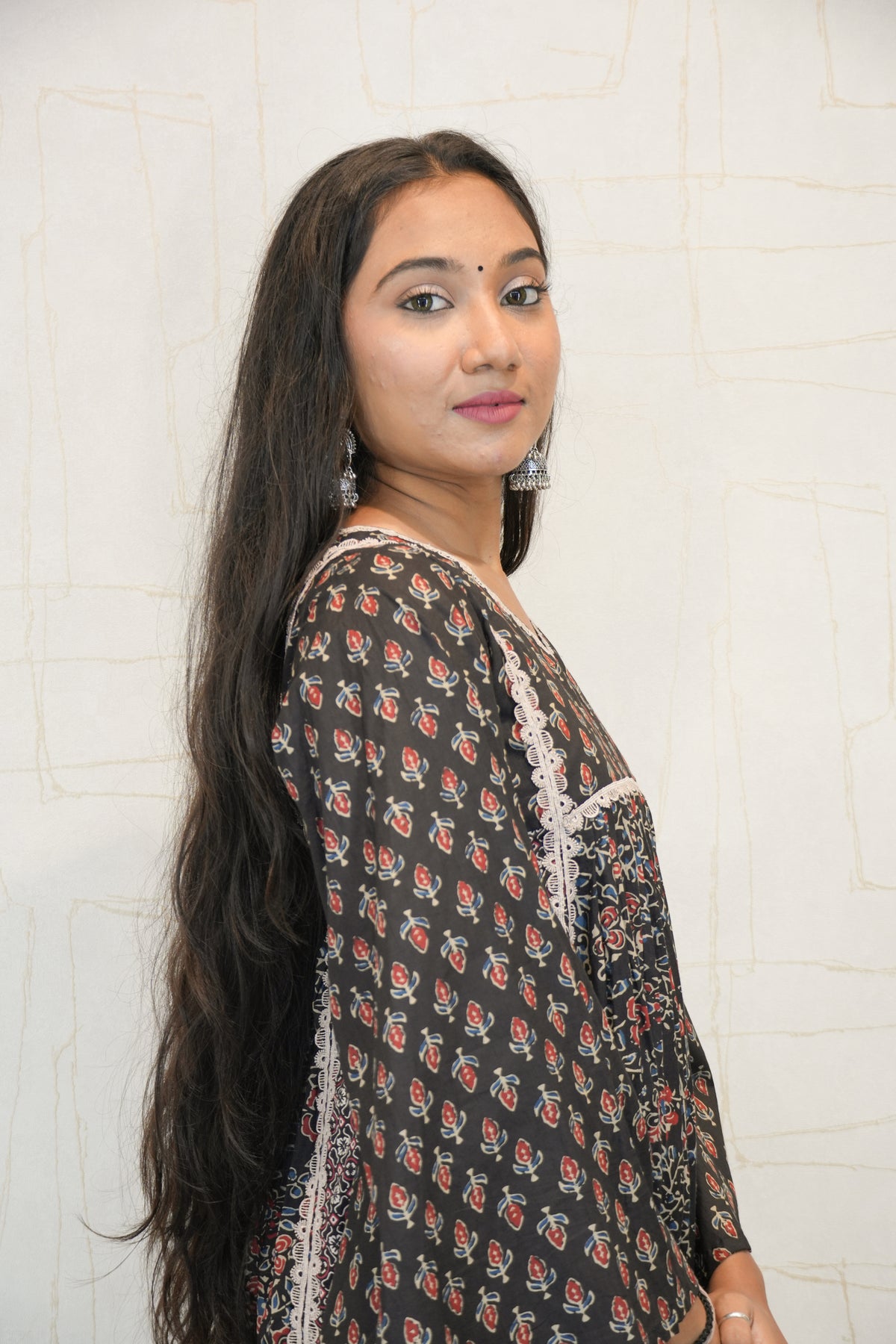 Black Floral Printed Kurta with Pant