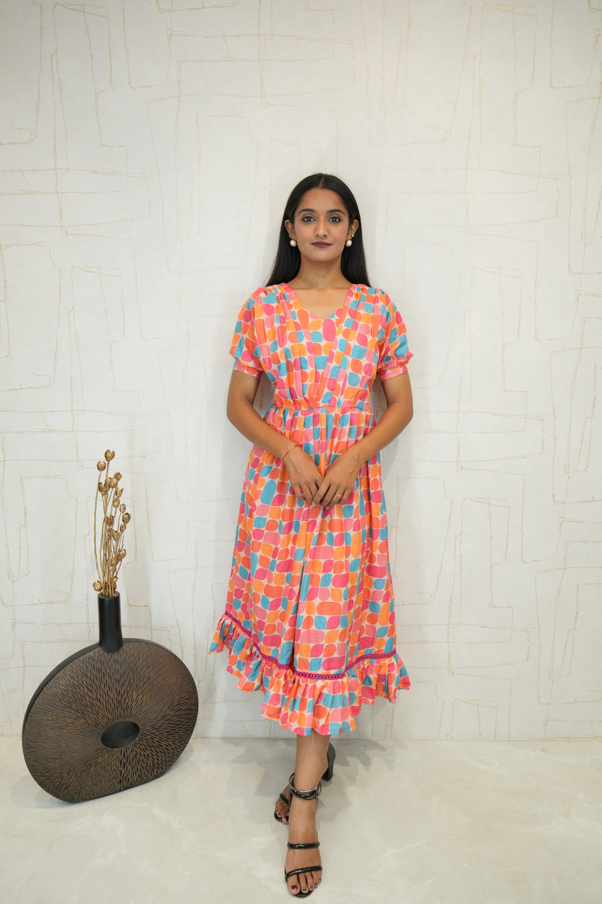 Multicolor Printed Midi Dress