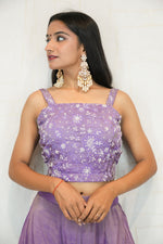 Lavender Embroidered Crop Top with Palazzo & Long Jacket Set