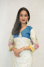 Embroidered cream ethnic kurti with pant