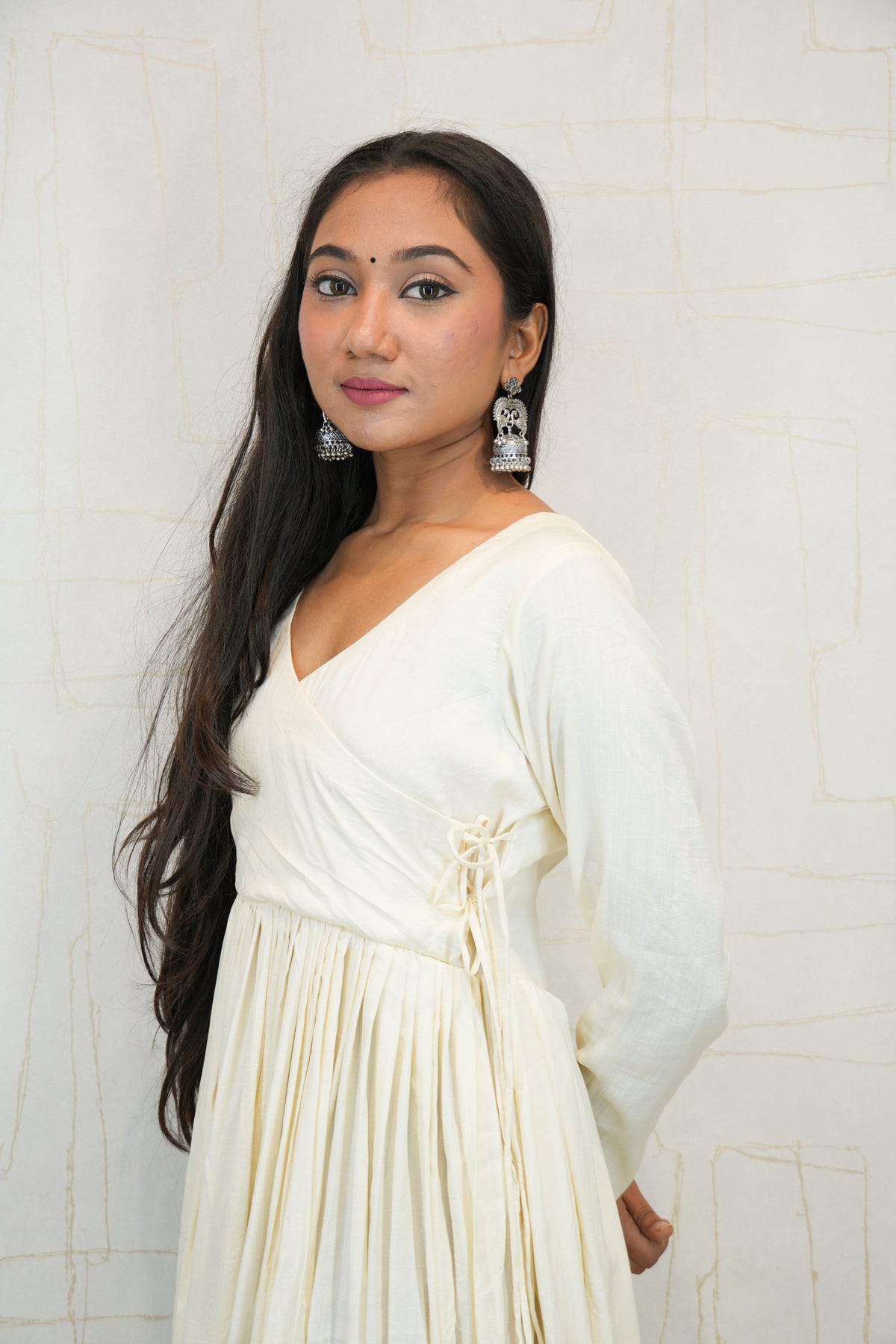 Ivory Anarkali Kurti with Maroon Printed Dupatta & Pant