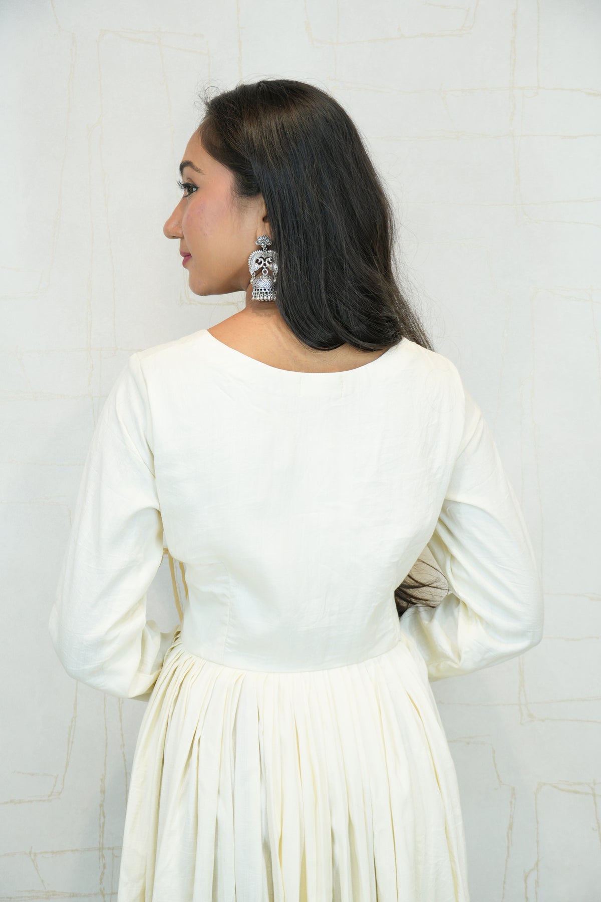 Ivory Anarkali Kurti with Maroon Printed Dupatta & Pant