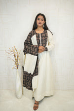 Black Printed Kurti with Ivory Anarkali, Dupatta & Pant