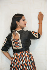 Traditional Geometric-Print Gown with Embroidered Neckline