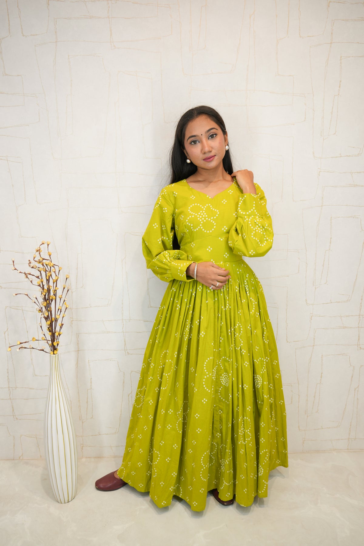 Green Dress with Embroidered Motifs
