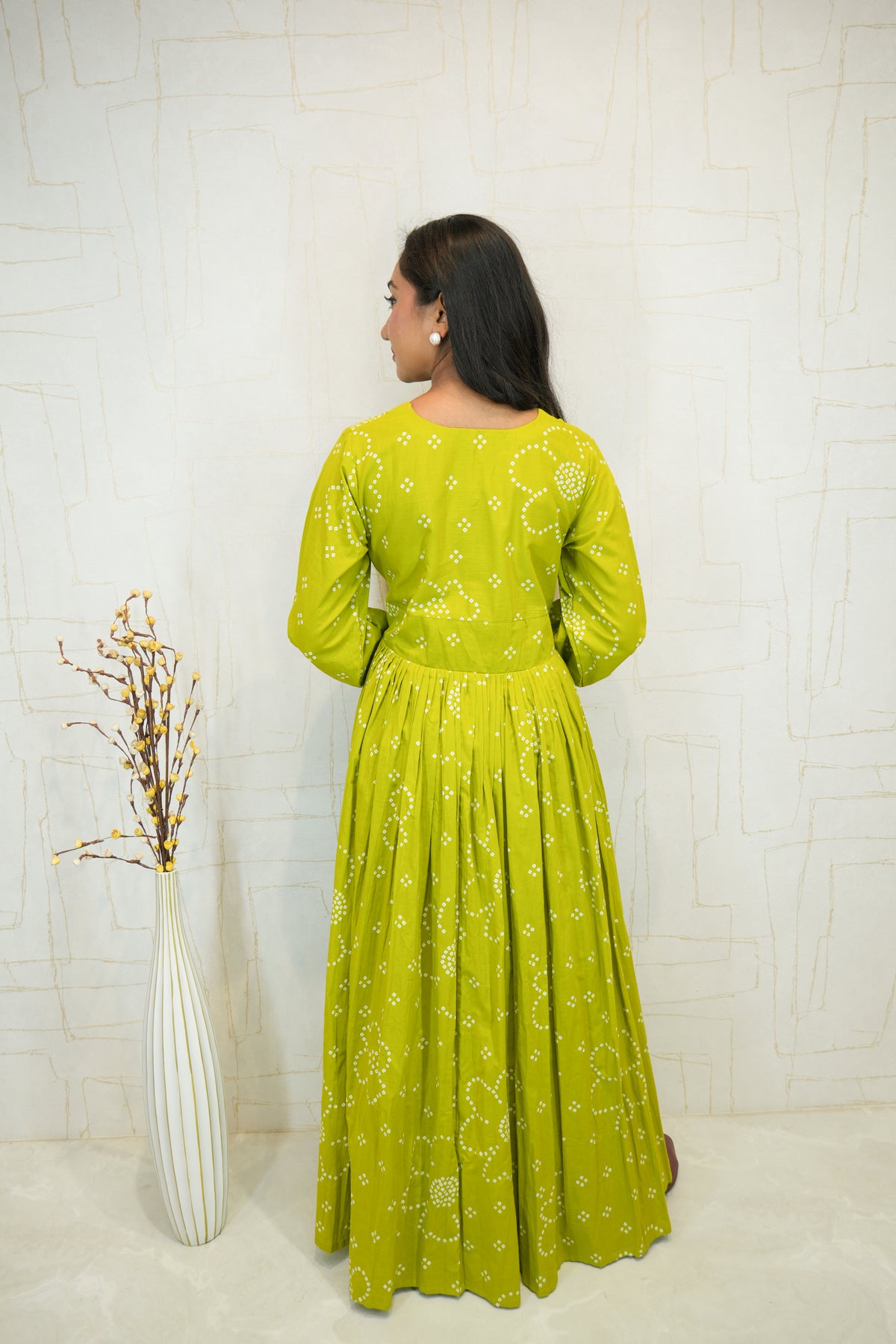 Green Dress with Embroidered Motifs